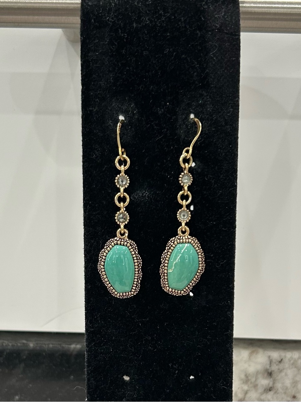 Barse Gold Dangle Earrings with Turquoise Stones